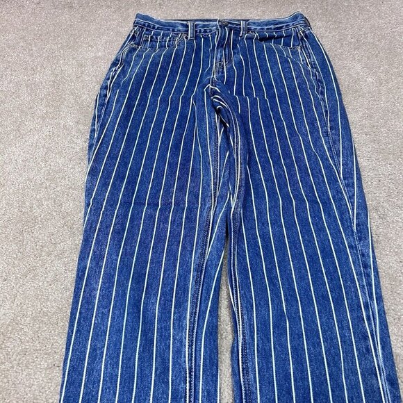 American Eagle Outfitters Mom Jeans Blue White Striped Pockets Size 2 - Picture 7 of 13